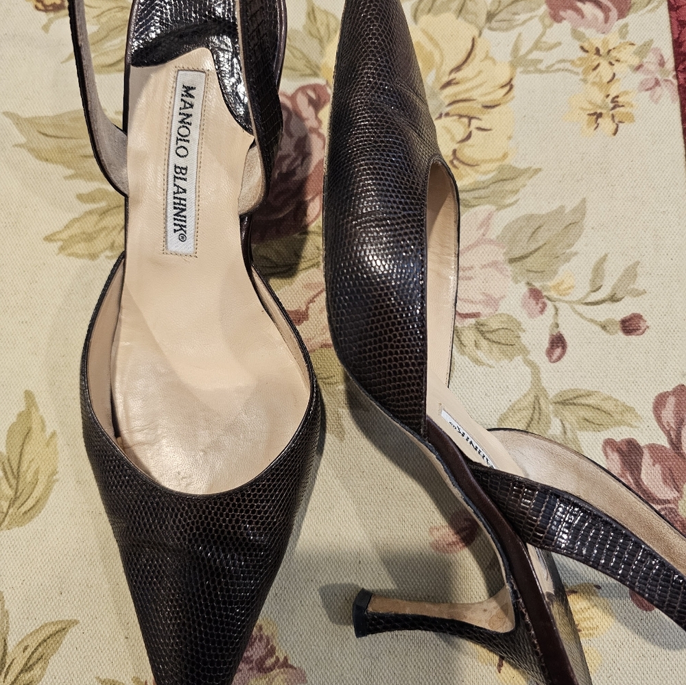 Manolo Blahnik Elegant Espresso Slingback Heels